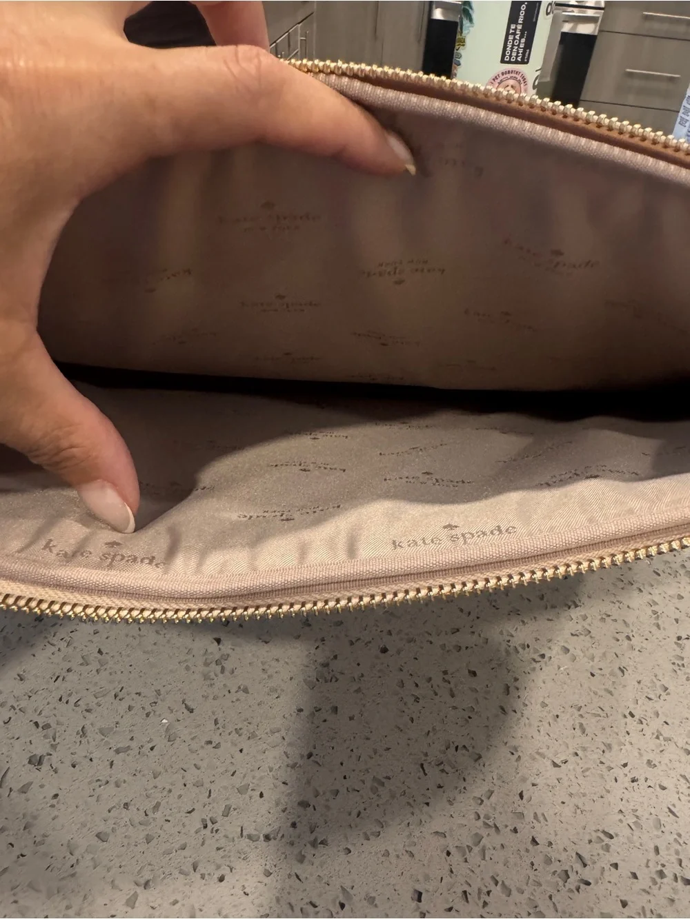 kate spade rose blush zip cosmetic pouch with gold hardware